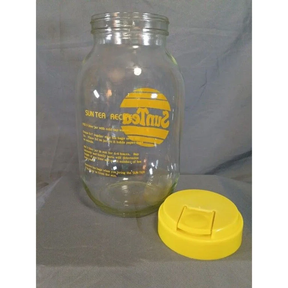 Sun Tea Ice Tea Recipe Vintage Carlton 3 Liter USAGlass Jar Yellow FREE SHIP!